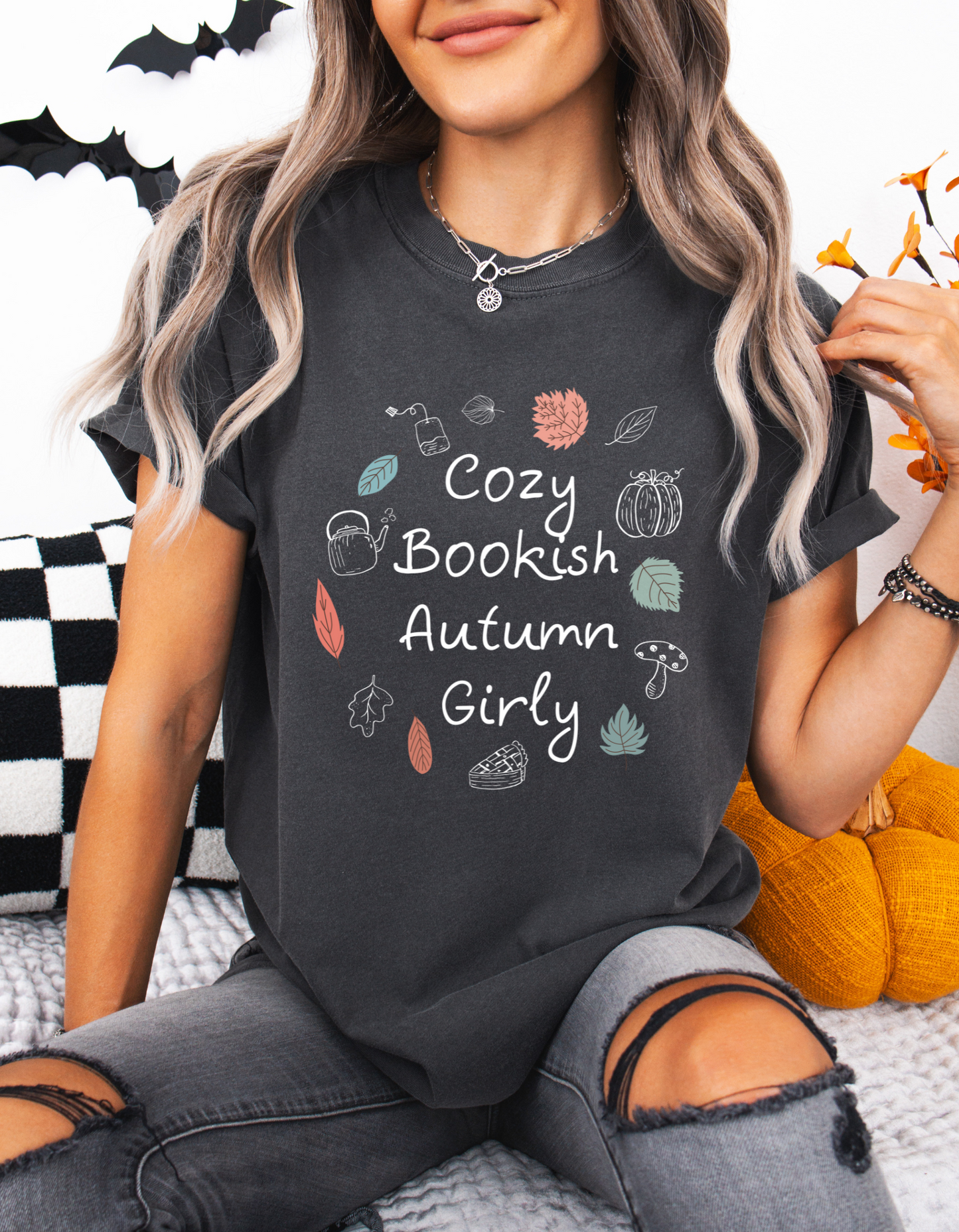 Cosy Bookish Autumn Girly Tee