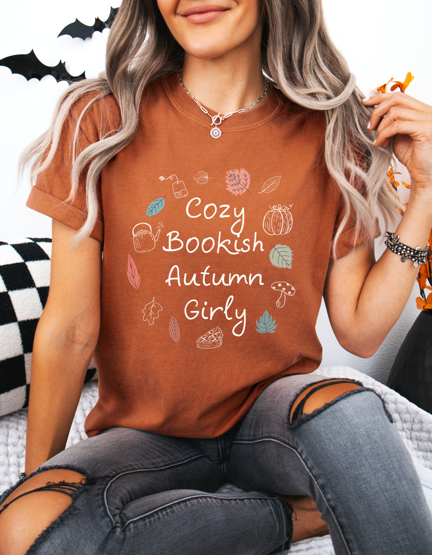 Cosy Bookish Autumn Girly Tee