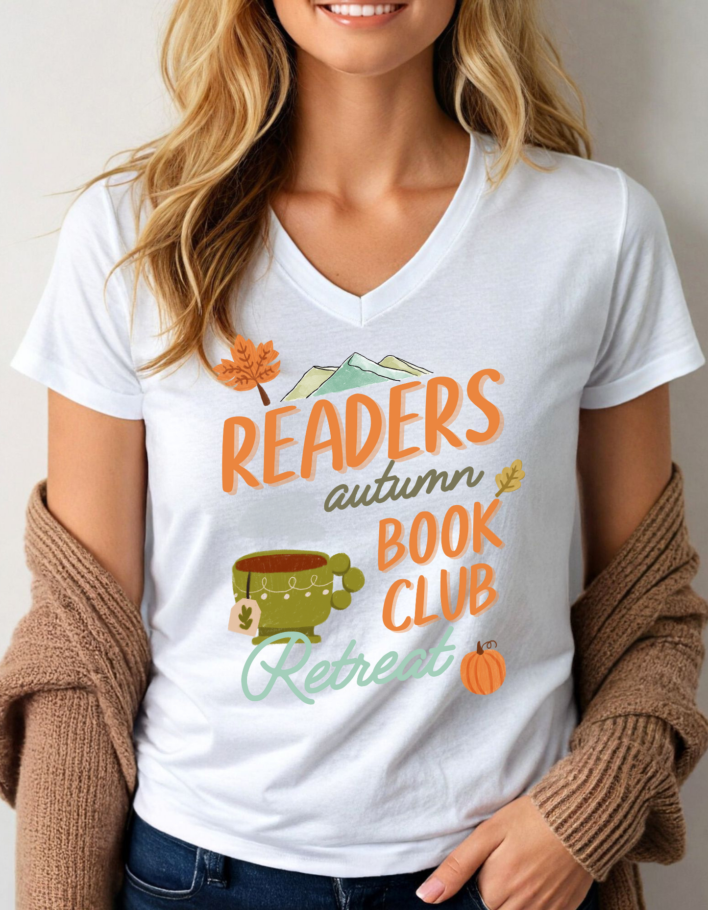 Readers Autumn Book Club Retreat V-Neck T-Shirt