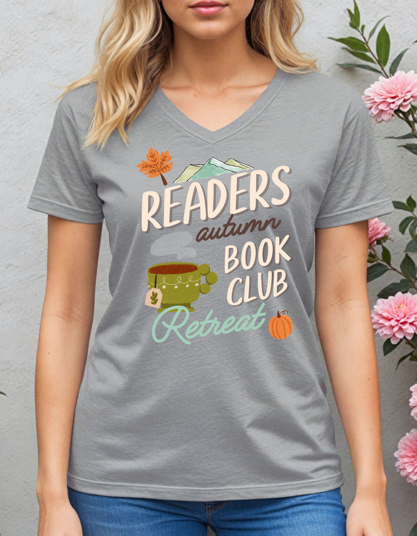 Readers Autumn Book Club Retreat V-Neck T-Shirt
