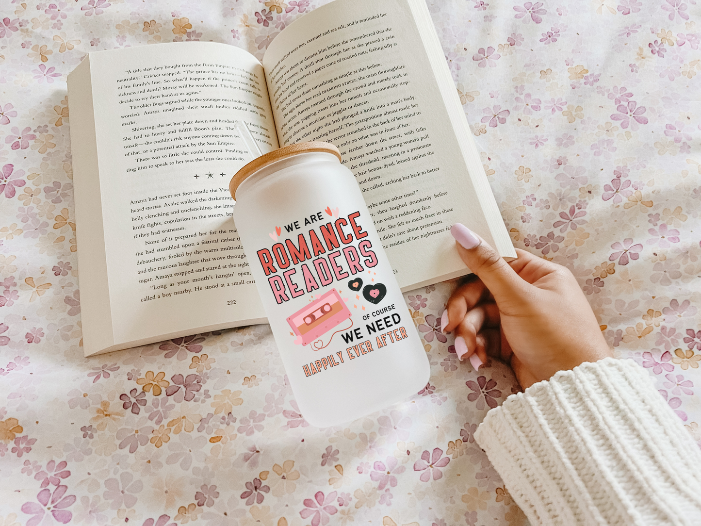 Romance Reader Glass Cup - Bookish Iced Coffee Glass Can - Book Club Gift - Literary Lovelies UK