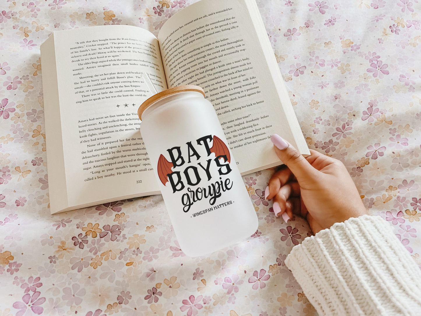 Bat Boys Groupie Glass Cup - Bookish Iced Coffee Glass Can - ACOTAR fandom merch - Literary Lovelies UK