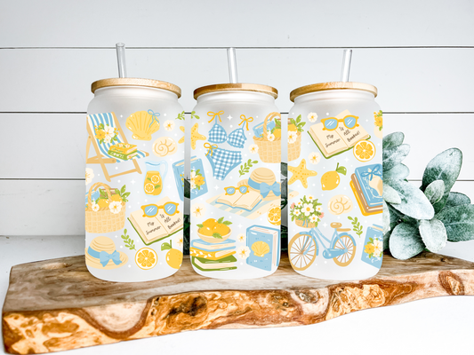 Beach & Books Glass Cup