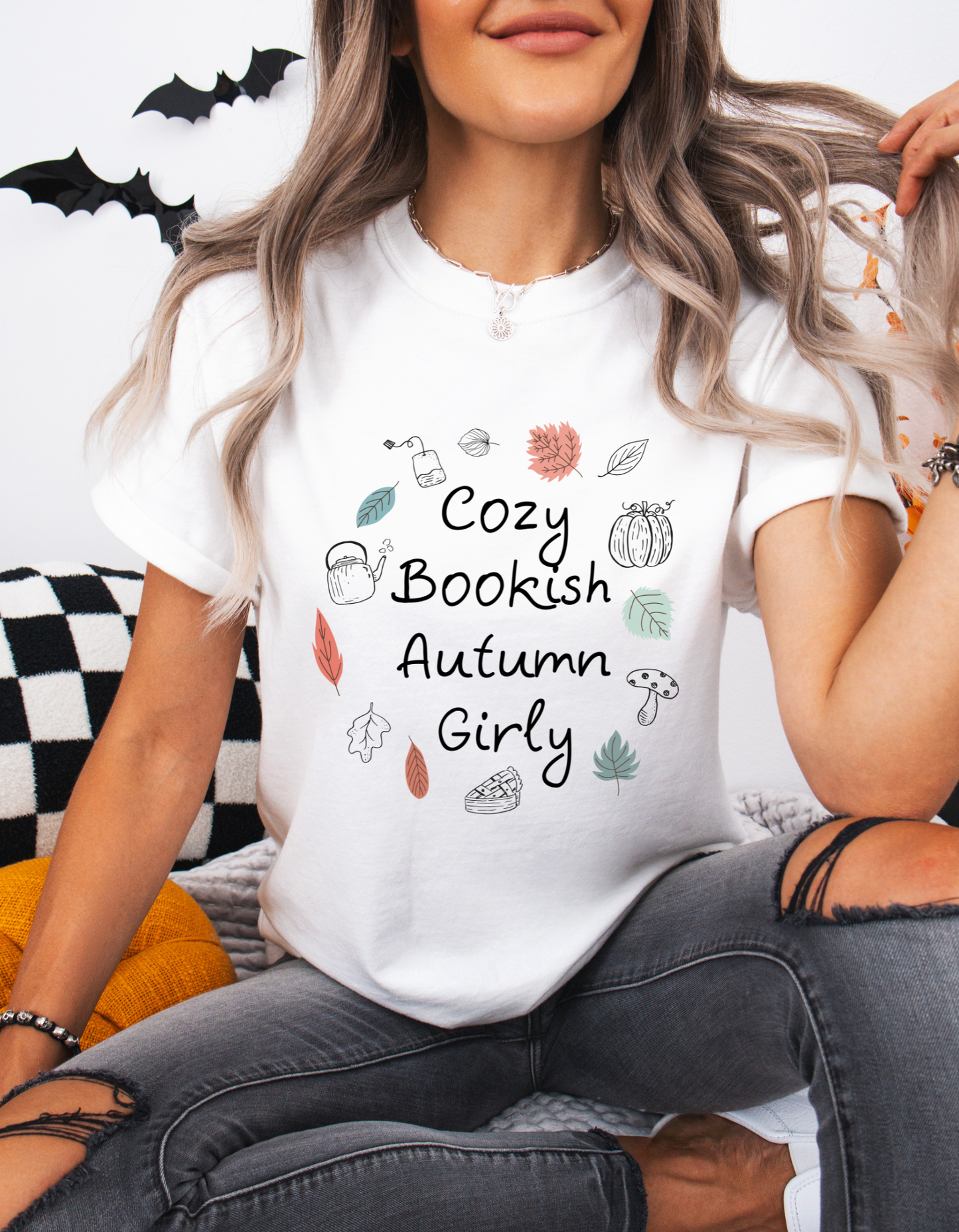 Cosy Bookish Autumn Girly Tee