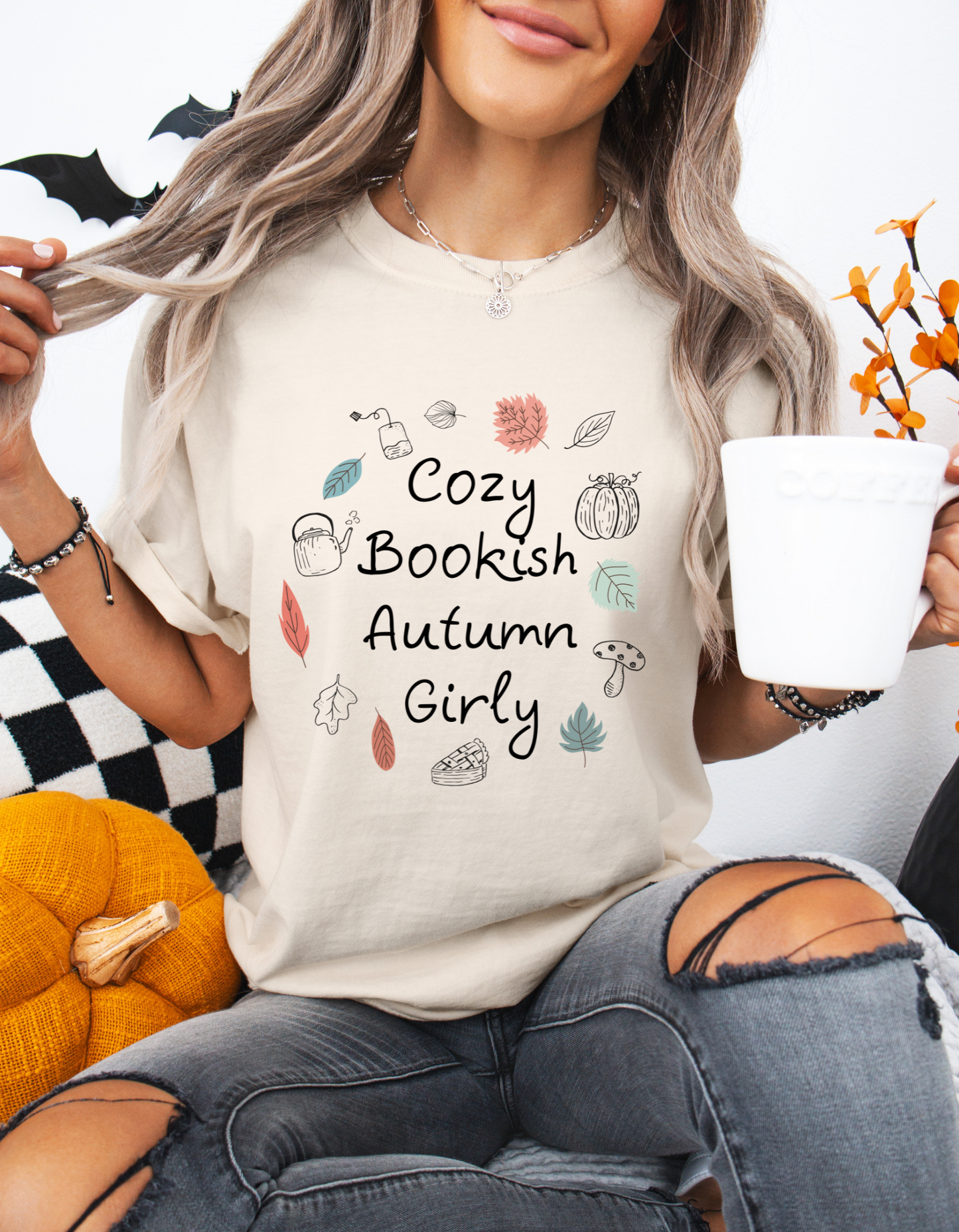 Cosy Bookish Autumn Girly Tee