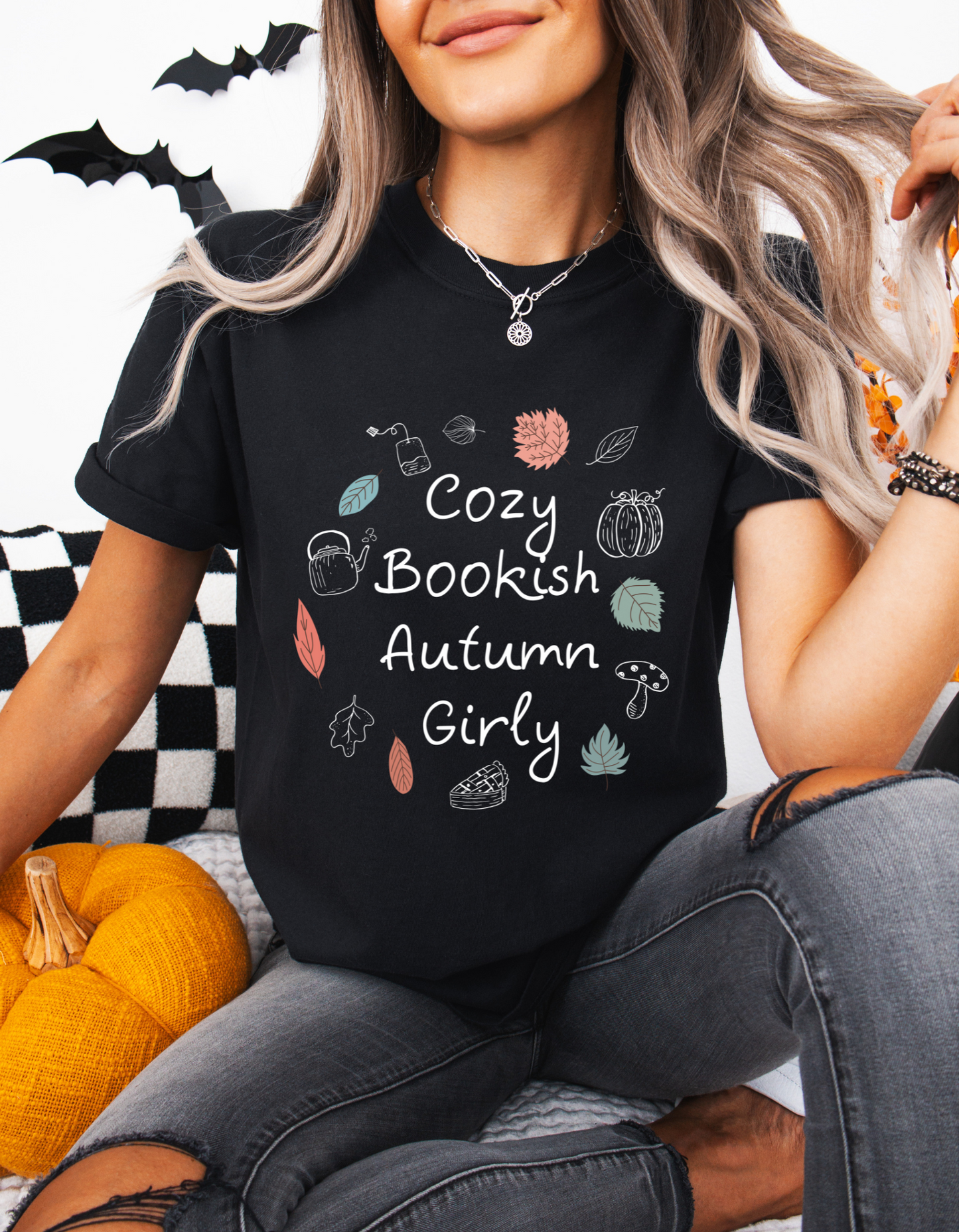 Cosy Bookish Autumn Girly Tee