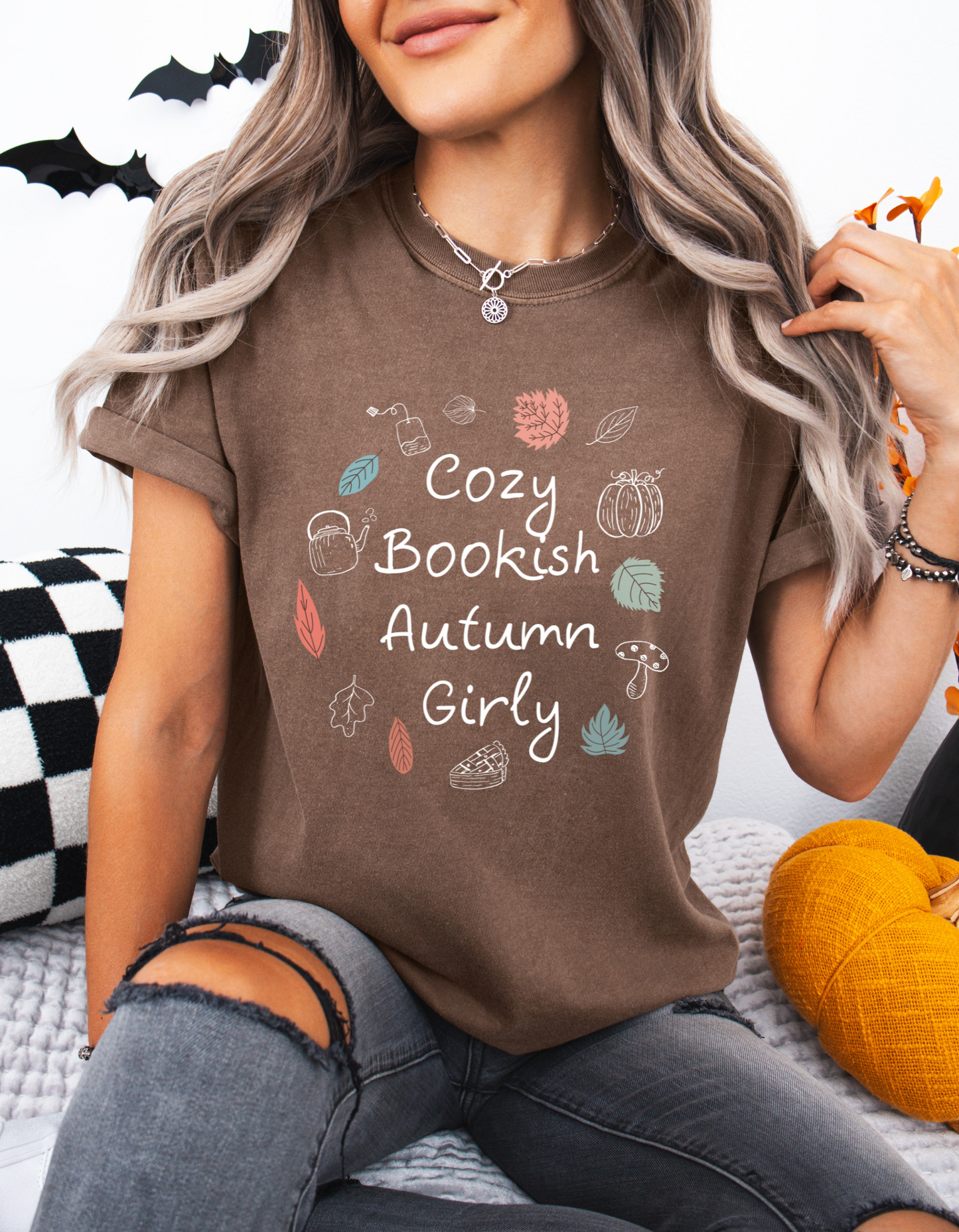 Cosy Bookish Autumn Girly Tee