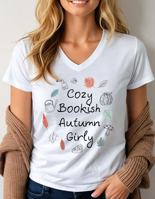 Cosy Bookish Autumn Girly V- Neck Tee