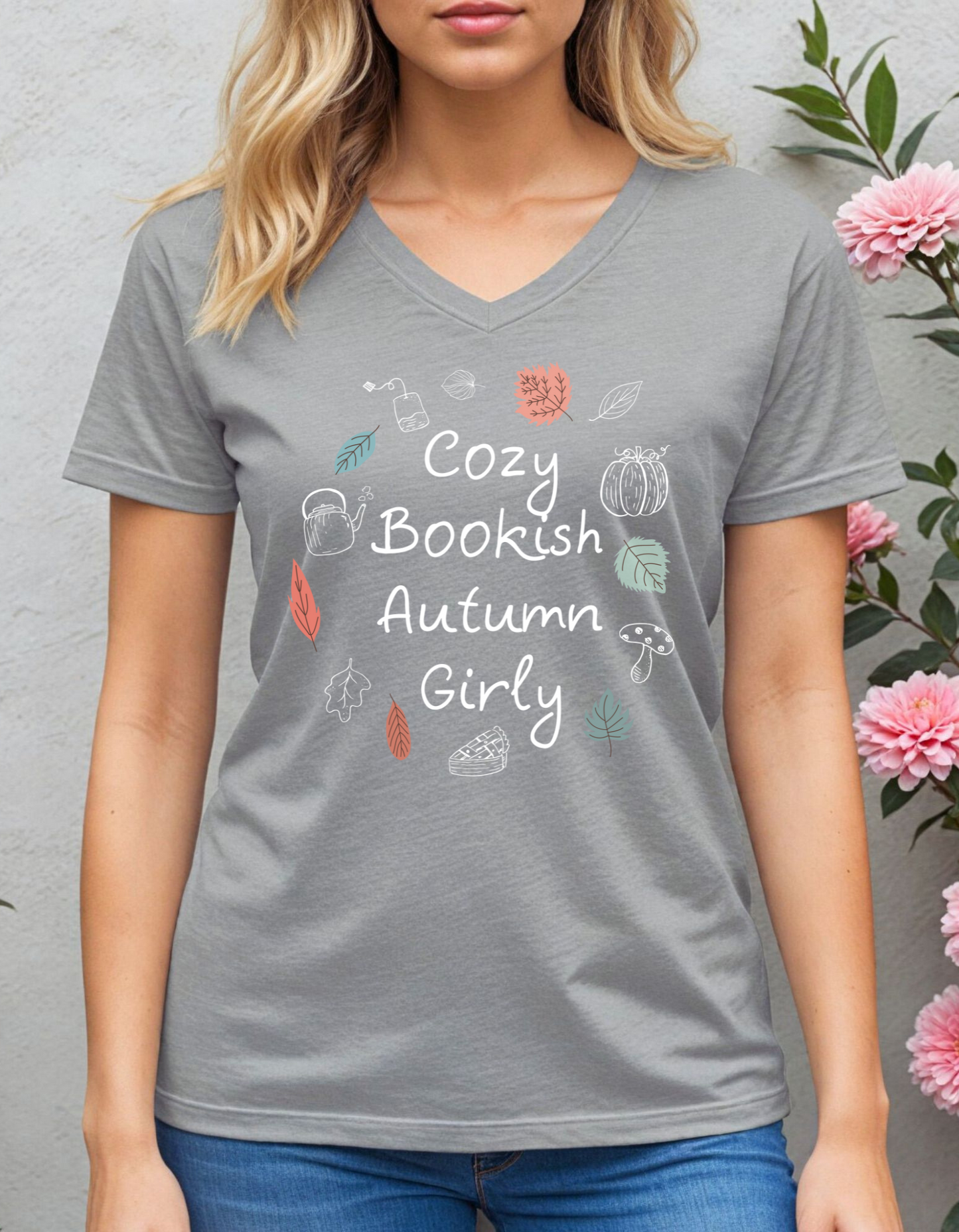 Cosy Bookish Autumn Girly V- Neck Tee