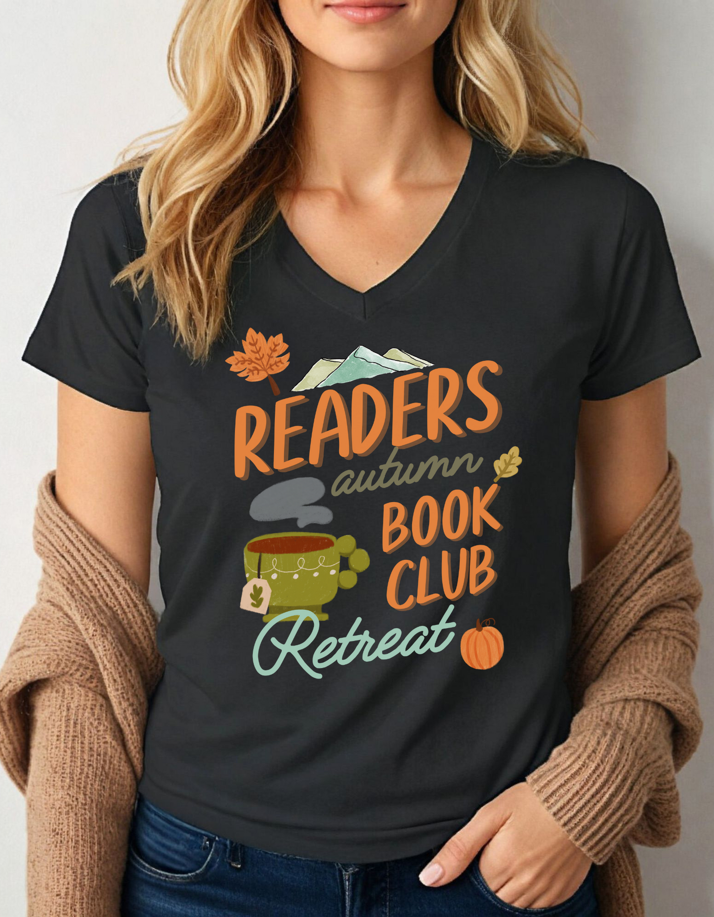 Readers Autumn Book Club Retreat V-Neck T-Shirt