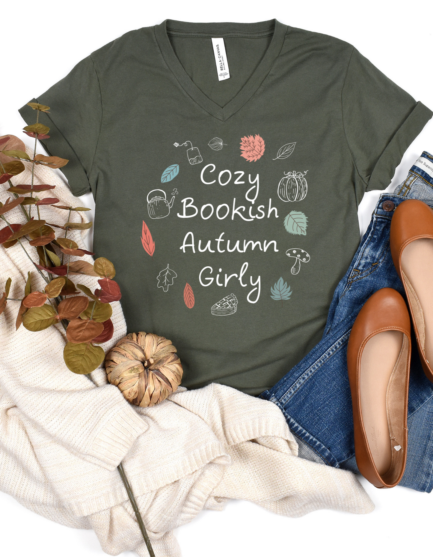Cosy Bookish Autumn Girly V- Neck Tee