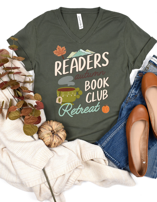 Readers Autumn Book Club Retreat V-Neck T-Shirt