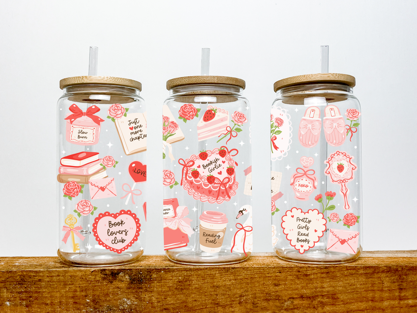 Book Lover Valentine Glass Cup
