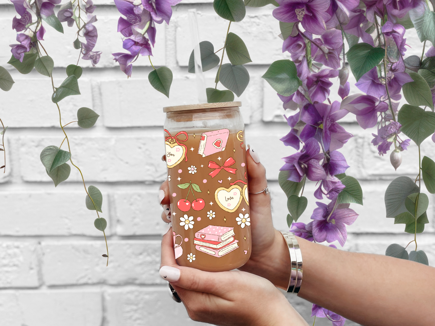 Coquette Bookish Girly Glass Cup