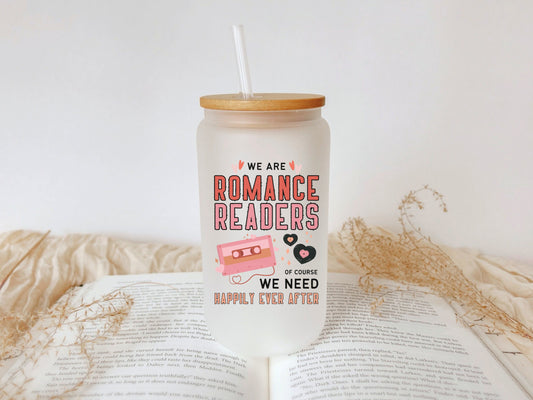 Romance Reader Glass Cup - Bookish Iced Coffee Glass Can - Book Club Gift - Literary Lovelies UK