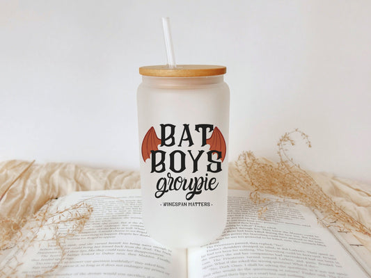 Bat Boys Groupie Glass Cup - Bookish Iced Coffee Glass Can - ACOTAR fandom merch - Literary Lovelies UK