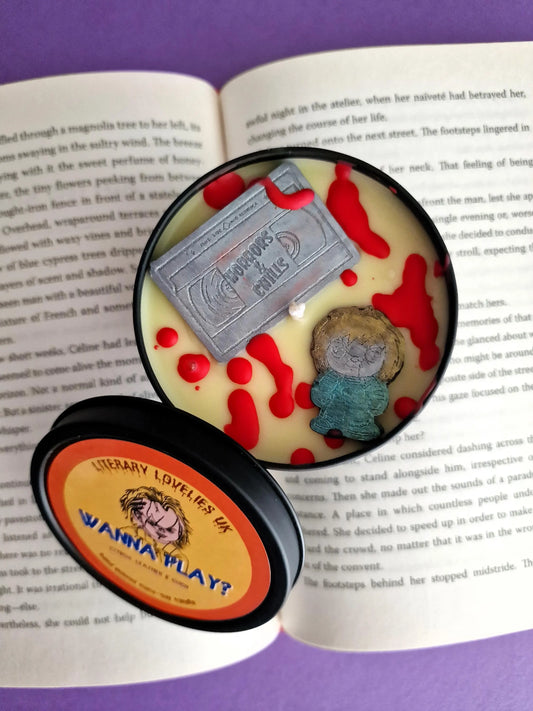 Wanna Play? Soy Candle - Horror Movie inspired Candle - Halloween Candle - Literary Lovelies UK