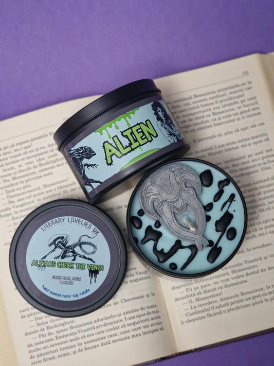 Always Check The Vents Soy Candle - Horror Movie inspired Candle - Halloween Candle - Literary Lovelies UK
